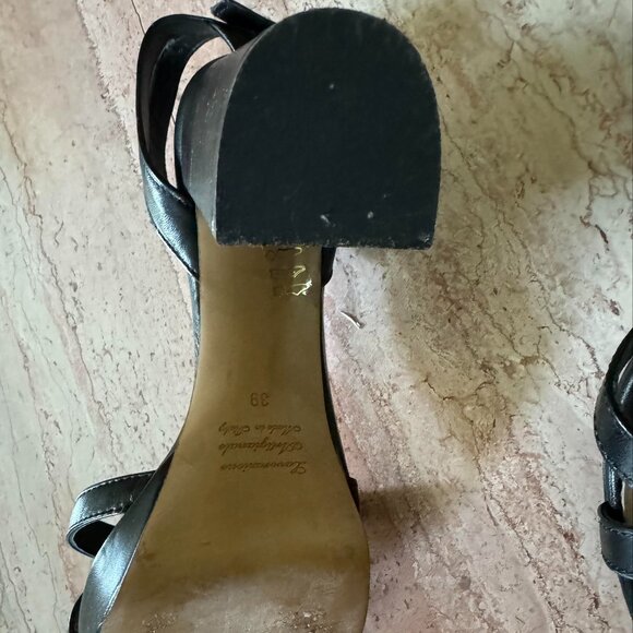 100% Leather Italy 39 Wide size 9 Platform Pump Sandal Ankle Strap BOX open toe - Picture 6 of 6